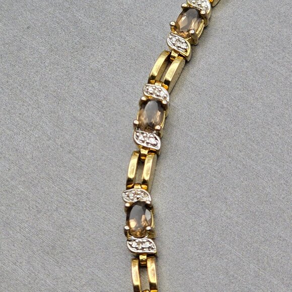 Smoky & Clear Quartz Tennis Bracelet 7.5" Gold Vermeil over Sterling Silver 13g - Picture 10 of 16
